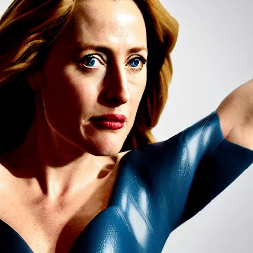 Prompt: portrait of Gillian Anderson as Wonder Woman (2021) in the style of Terry Richardson, award-winning, detailed, 82 mm sigma art, close up