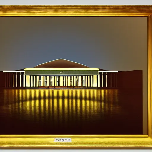 Image similar to australian parliament house in the style of john martin, epic, volumetric, dark lighting, painting, canberra