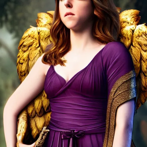 Prompt: Anna Kendrick as the Goddess Minerva with her dark purple toga slipping off her shoulders which her owl is sitting upon 8k resolution hyperdetailed photorealism amazing level of detail and ultra high quality and beautifully crafted