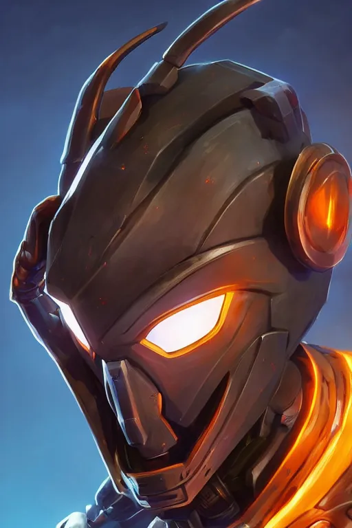 Image similar to epic mask helmet robot ninja portrait stylized as fornite style game design fanart by concept artist gervasio canda, behance hd by jesper ejsing, by rhads, makoto shinkai and lois van baarle, ilya kuvshinov, rossdraws global illumination radiating a glowing aura global illumination ray tracing hdr render in unreal engine 5