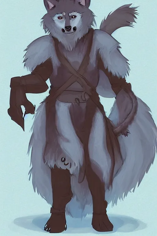 Image similar to a cute medieval anthropomorphic wolf with a fluffy tail, comic art, trending on furaffinity, cartoon, kawaii, backlighting, furry art!!!, cool shading, concept art