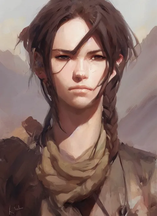 Prompt: portrait of desert warrior by krenz cushart, detailed face, close - up, fantasy, oil painting, featured on pixiv, highly detailed, elegant, sharp focus