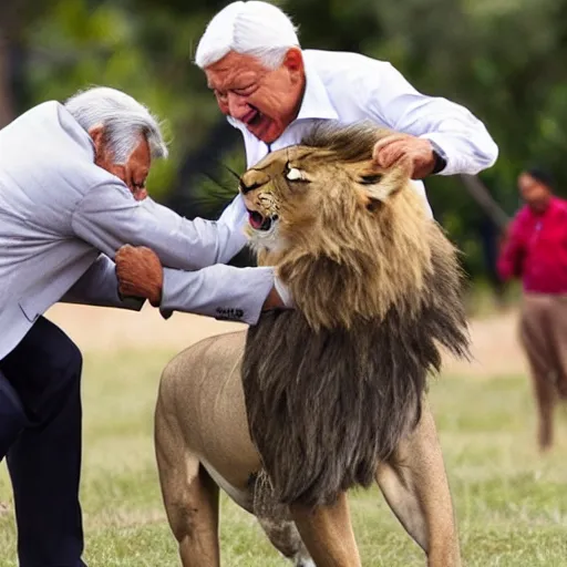 Prompt: amlo attacking a lion