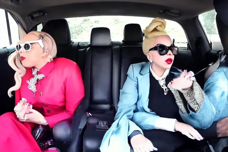 Image similar to lady gaga and judy garland carpool karaoke