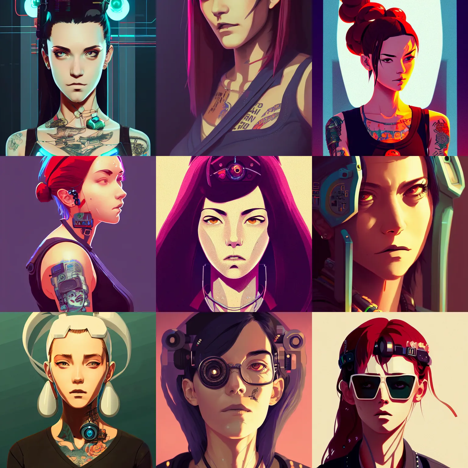 Prompt: portrait of a cyberpunk tattooed barmaid, artstation, elegant, highly detailed, digital painting, concept art, smooth, sharp focus, illustration, art by studio ghibli, fujita goro, atey ghailan, tom whalen, jean giraud 8 k