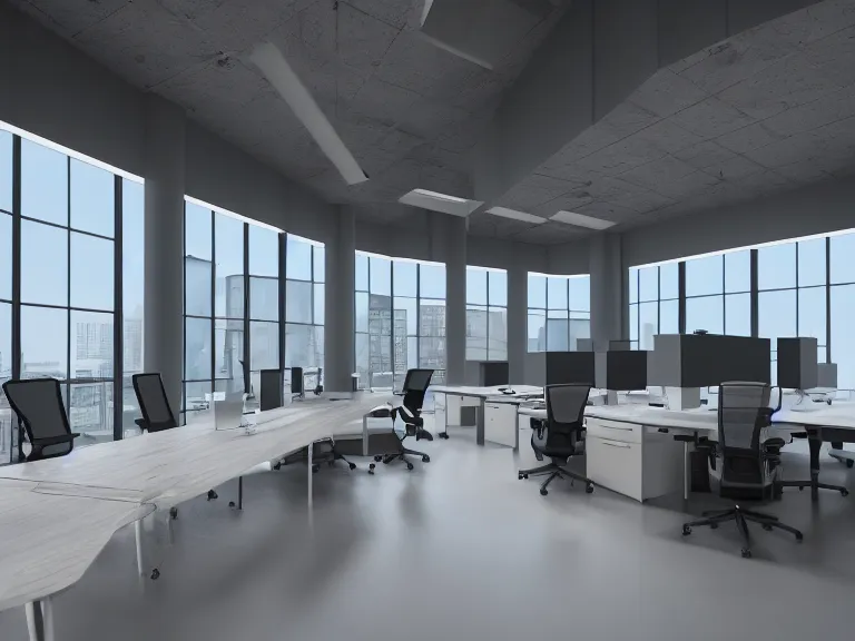 Image similar to endless office space, wide angle, octane render, 8 k