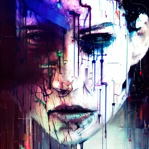 Image similar to a dark cyberpunk dream of wires broken skulls skin cybernetic machines and decay moody hyperrealism 8 k photo atmospheric by jeremy mann, francis bacon and agnes cecile, ink drips paint smears digital glitches glitchart