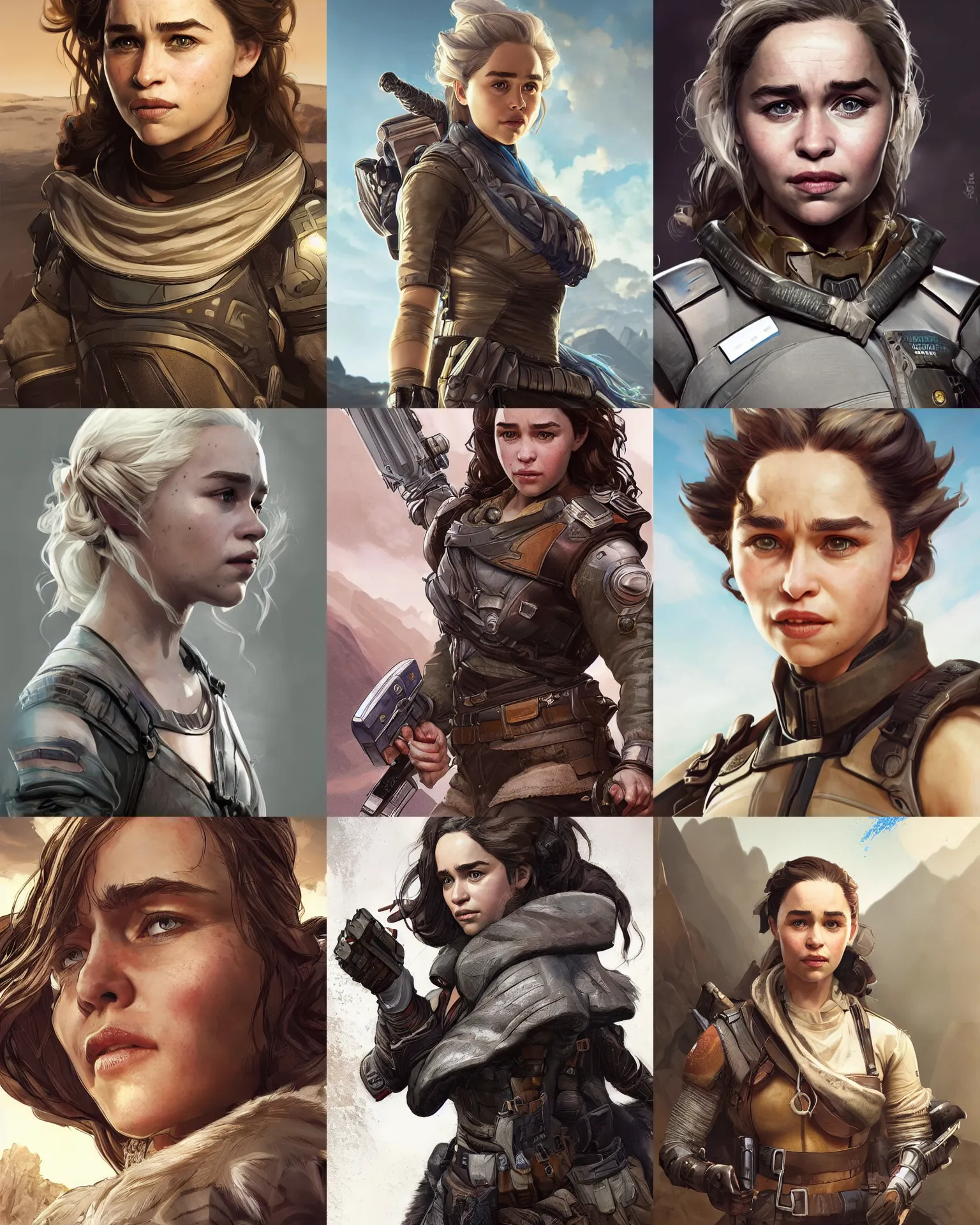 Prompt: Emilia Clarke as an Apex Legends character digital illustration portrait design by, Mark Brooks and Brad Kunkle detailed, gorgeous lighting, wide angle action dynamic portrait