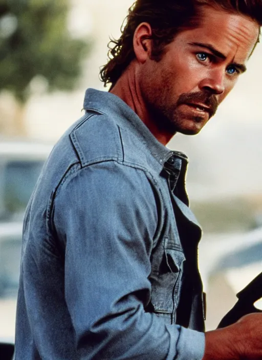 Prompt: film still of Paul Walker as Martin Riggs in Lethal Weapon, 4k