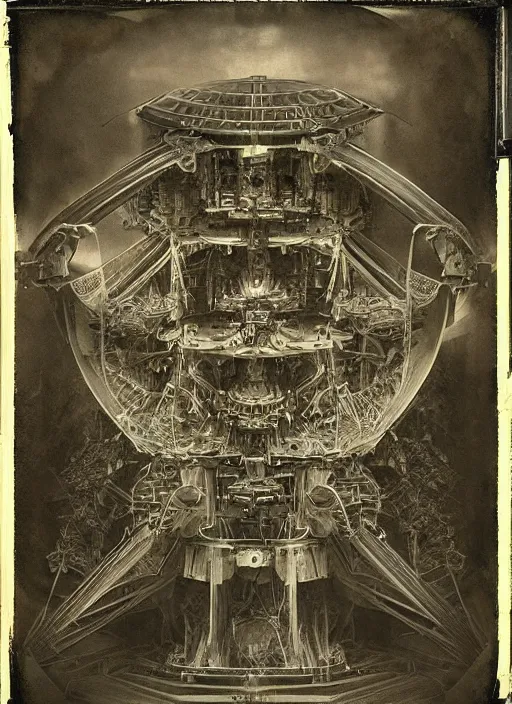 Image similar to old wetplate daguerreotype birth of artificial futuristic life, fractal, intricate, elegant, highly detailed, parallax, leica, medium format, subsurface scattering, by jheronimus bosch and greg rutkowski and louis jacques mande daguerre