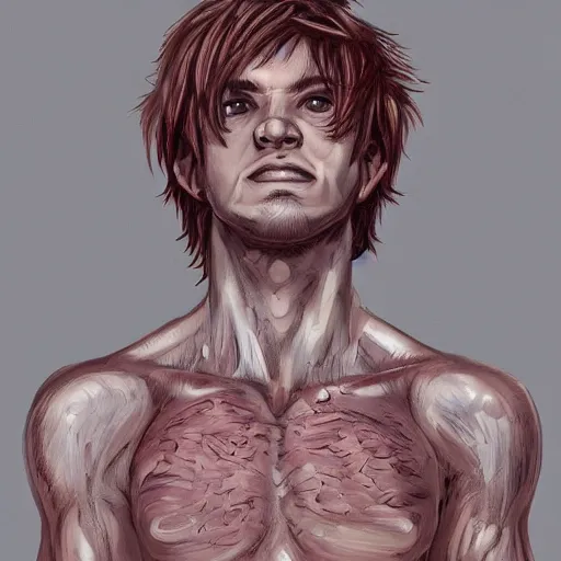 Image similar to portrait of a teen boy with long red hair and a lot of freckles and muscular, intricate, highly detailed, digital painting, artstation, sharp focus, illustration