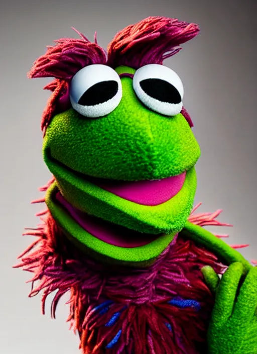 Image similar to studio portrait still of muppet!!!!! loki!!!!!! from avengers infinity war as a muppet muppet as a muppet, 8 k, studio lighting, key light,