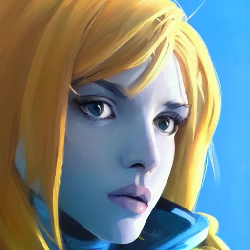 Prompt: greg manchess portrait of a beautiful teen girl with blonde hair, wearing a blue hoodie, as an overwatch character, medium shot, asymmetrical, swedish, cinematic lighting, window, profile picture, organic painting, matte painting, bold shapes, hard edges, street art, trending on artstation, by huang guangjian and gil elvgren and sachin teng