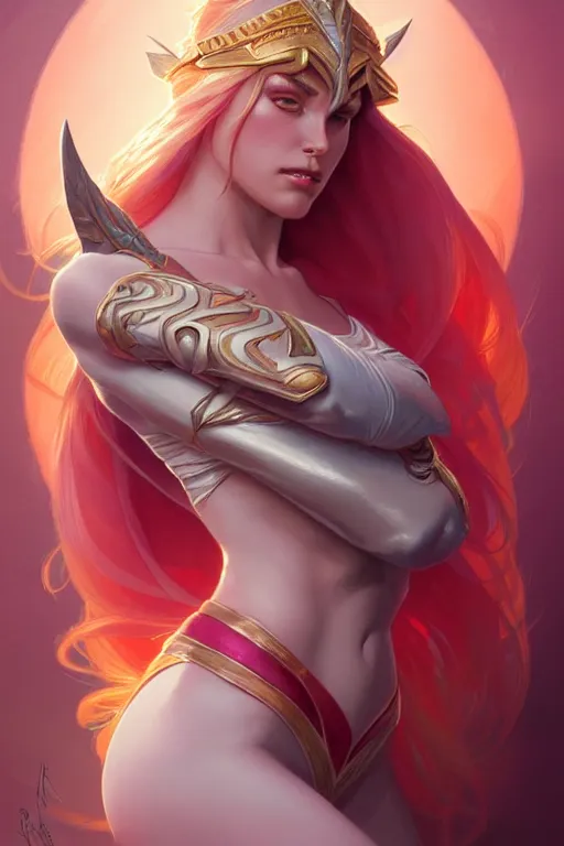 Image similar to Adora, She-ra, fantasy, intricate, elegant, highly detailed, digital painting, artstation, concept art, matte, sharp focus, illustration, art by Artgerm and Greg Rutkowski and Alphonse Mucha