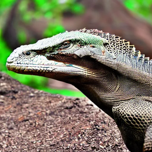 Image similar to Komodo dragon and hawk hybrid animal, head has sharp beak