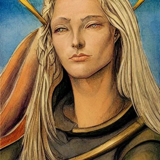 Prompt: beautiful face jeanne d'arc in the style of william blake, terese nielsen, isolde