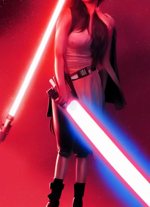 Image similar to Photo of Ariana Grande with a red lightsaber, Star Wars concept art, trending on artstation, dramatic lighting, photo-realistic