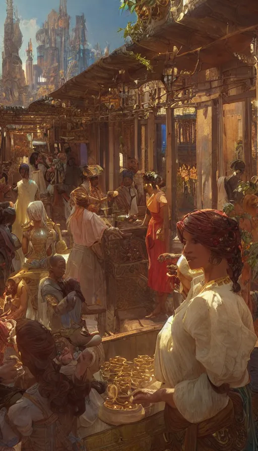 Prompt: slave market, intricate, highly detailed, digital painting, artstation, concept art, smooth, sharp focus, illustration, Unreal Engine 5, 8K, art by artgerm and greg rutkowski and alphonse mucha