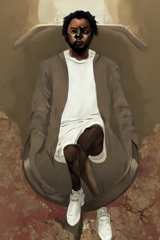 Image similar to ultra realistic kendrick lamar, background is white and blank, elegant, highly detailed, digital painting, concept art, smooth, sharp focus, illustration, art by greg rutkowski and alphonse mucha