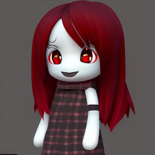 Image similar to cute fumo plush of a girl with a distinctive character silhouette, red squares on black, cel shaded pbr, vray