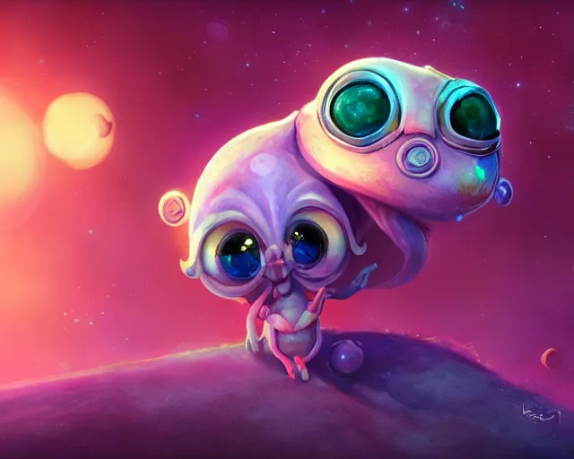 Image similar to 3D Fantasy Cute and adorable small alien piggy in space, huge adorable eyes, bright stars, Smooth 3D Illustration, soft render, Servando Lupini, Daniil Kudriavtsev, handpaint texture, Blender, 3DCoat