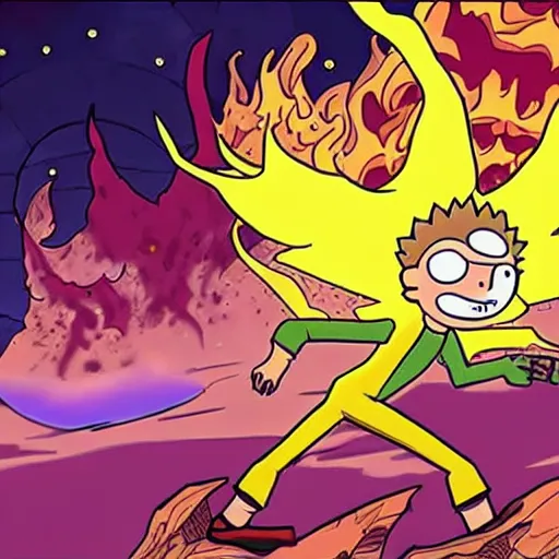 Image similar to morty smith making an adventure into donte's inferno