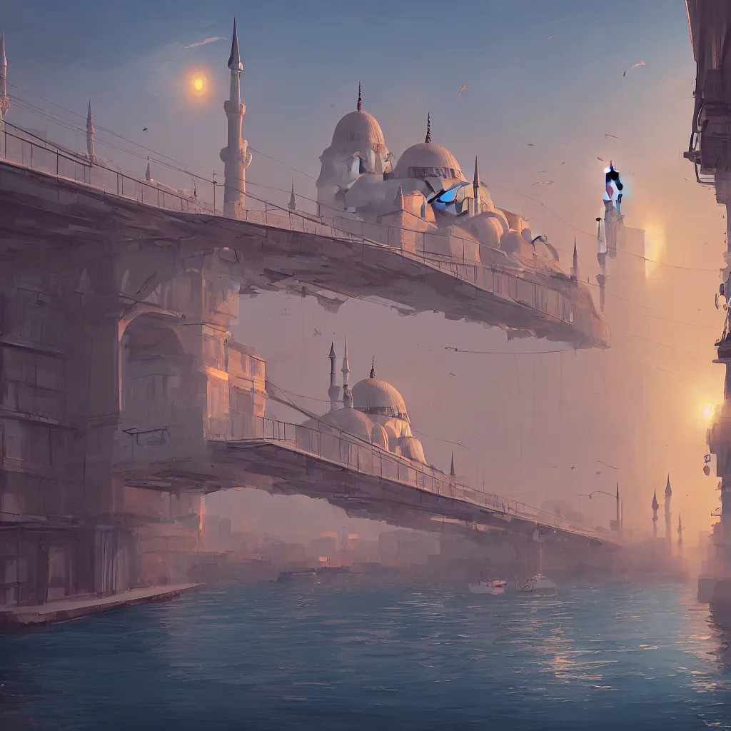 Prompt: a cinematic scene from istanbul bridge, concept art by nick ford and sylvain sarrailh,