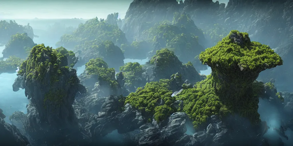 Image similar to alien flying islands, 8 k uhd, unreal engine, octane render in the artstyle of kuindzhi