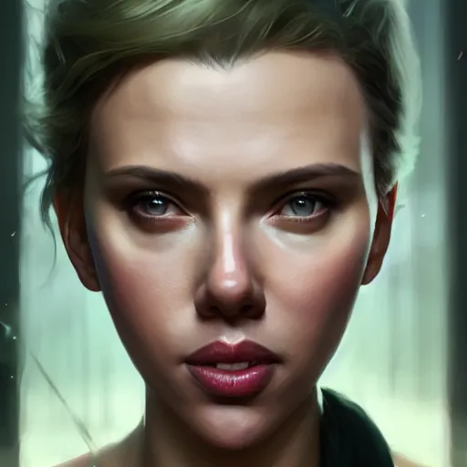 Image similar to highly detailed portrait scarlett johansson, gta v, stephen bliss, unreal engine, fantasy art by greg rutkowski, loish, rhads, ferdinand knab, makoto shinkai and lois van baarle, ilya kuvshinov, rossdraws, tom bagshaw, global illumination, radiant light, detailed and intricate environment