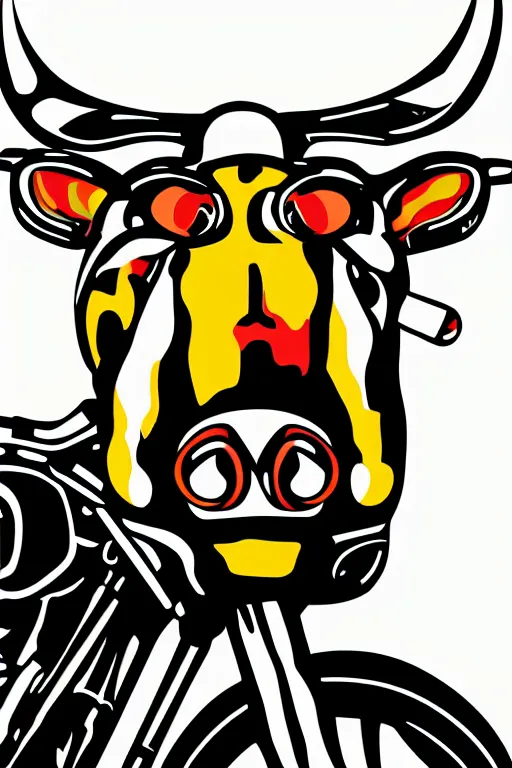 Image similar to A portrait of a biker bull, sticker, highly detailed, colorful, illustration, smooth and clean vector curves, no jagged lines, vector art, smooth