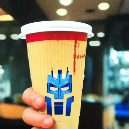 Image similar to optimus prime drinking milk tea