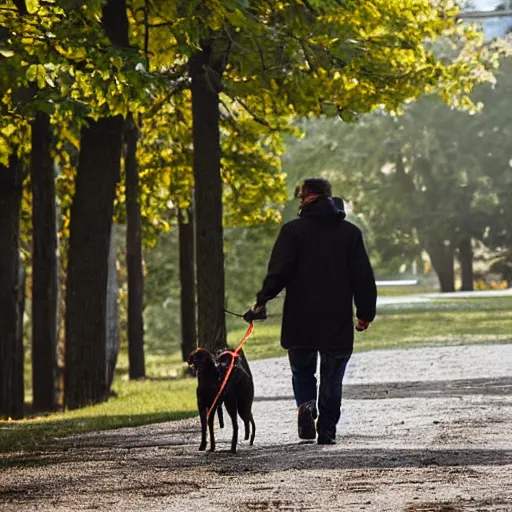 Image similar to a man walking a dog