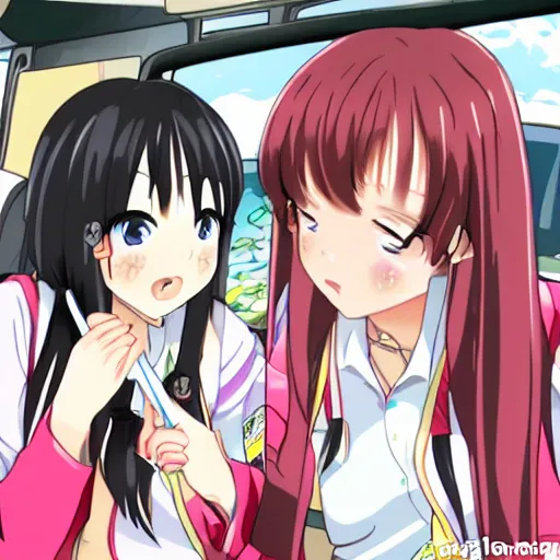 Image similar to two Japanese high school girl ,bus ,RENGE MUTATA