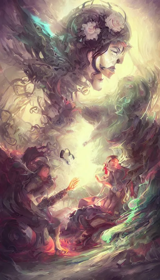 Prompt: life and death mixing together, by ross tran