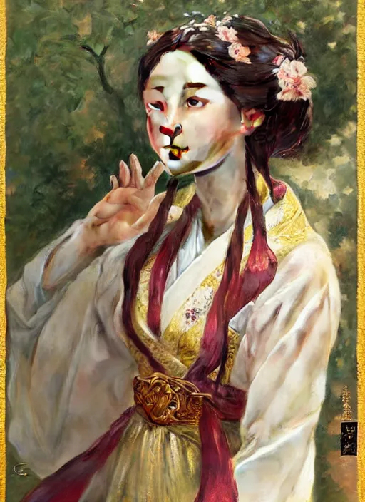 Prompt: detailed portrait of tzuyu wearing hanfu, natural light, painting by gaston bussiere, craig mullins, j. c. leyendecker