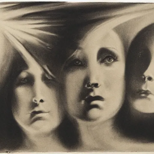 Image similar to the profile of a woman's face looking down at a group of unidentifiable humans cowering in a circle, dark mood, accentuated shadows, in style of william mortensen