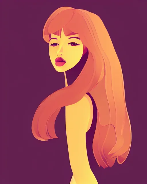 Image similar to girl artwork by cabu, golden hour, illustration, highly detailed, simple, smooth and clean vector curves, no jagged lines, vector art, smooth, artstation