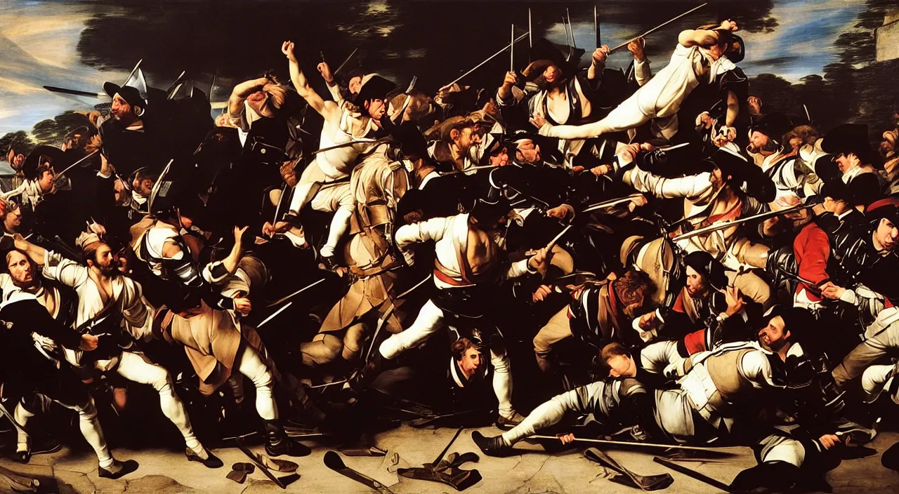Image similar to portrait fashion editorial of french revolution storming of the bastille, highly detailed, by caravaggio, by peter paul rubens, by erwin olaf