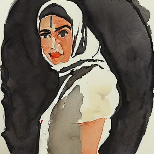 Prompt: the arab woman. watercolor with pancil by hugo pratt.