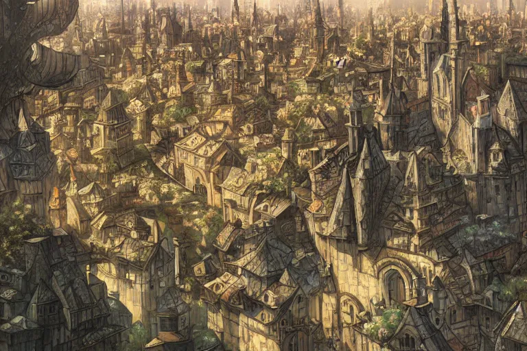 Image similar to middle ages city landscape, beautiful, artstation trending, deviantart, highly detailed, focus, smooth, by hirohiko araki, yoshitaka amano