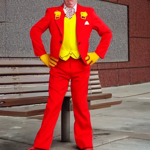 Image similar to Saul Goodman dressed like Ronald McDonald