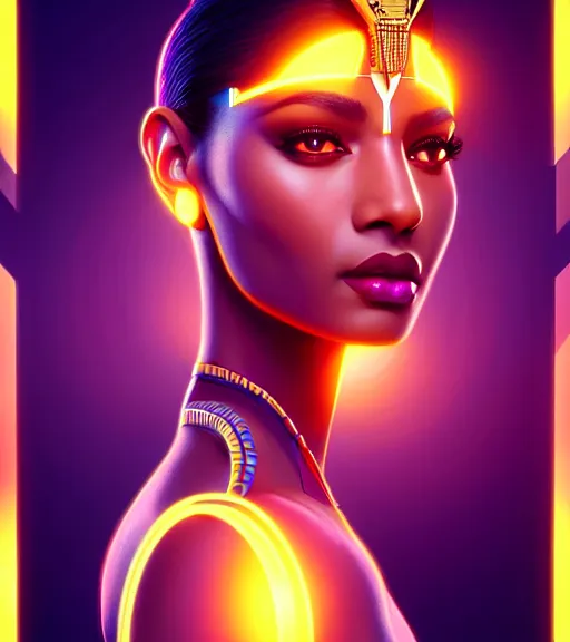 Image similar to symmetry!! egyptian princess of technology, solid cube of light, hard edges, product render retro - futuristic poster scifi, lasers and neon circuits, brown skin gorgeous egyptian princess, intricate, elegant, highly detailed, digital painting, artstation, concept art, smooth, sharp focus, illustration, dreamlike, art by artgerm