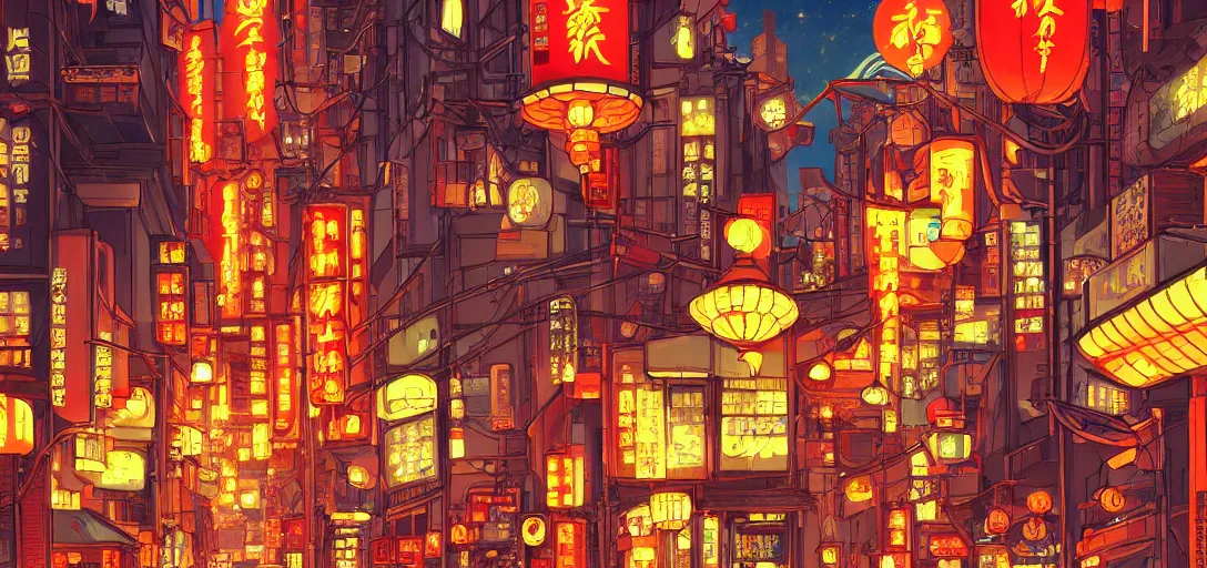 anime illustration of neo tokyo with red chinese | Stable Diffusion ...