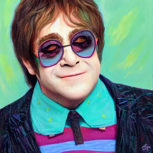 Image similar to elton john lennon wearing avocado clothes, oil painting, ultradetailed, artstation, ultradetailed