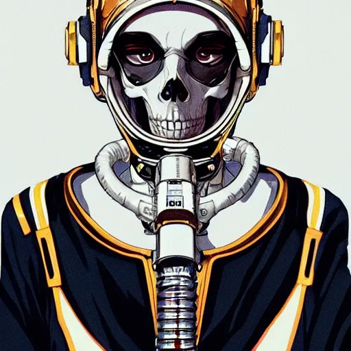 Image similar to anime manga skull portrait young woman skeleton, astronaut, astronaut helmet, intricate, elegant, highly detailed, digital art, ffffound, art by JC Leyendecker and sachin teng