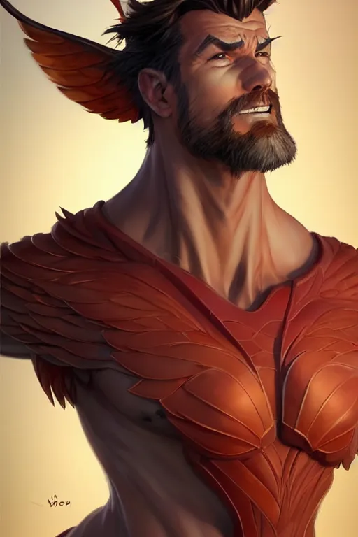 Image similar to character art by wlop, steve henderson, and j scott campbell, gooseman, male hero, goose head, wings, 4 k, arstation, trending, high quality, very detailed, digital