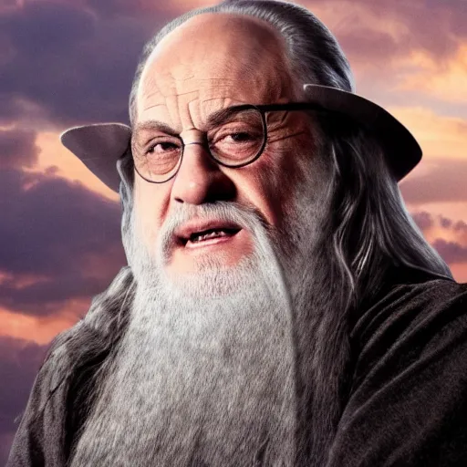 Prompt: danny devito starring as gandalf the white in the 2 0 2 4 lord of the rings movie, full body, hyper realistic, high quality, wide angle