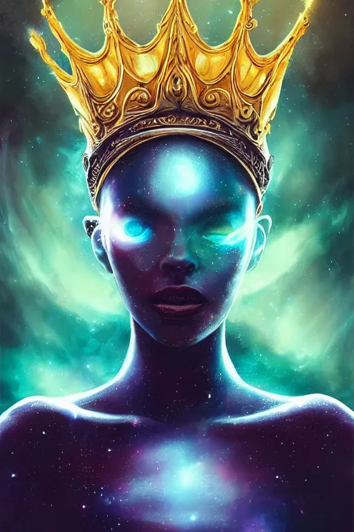 Image similar to Beautiful Alien queen, galaxy crown, stars, black hole, youthful appeal, artgerm, portrait, realistic photo by Yaşar VURDEM , ArtStation, disney colors, artstation, character concept art. symmetrical, epic composition, golden ratio, rule of thirds highly detailed, intricate, ,award winning artwork, trending on artstation, high quality printing, fine art with subtle redshift rendering