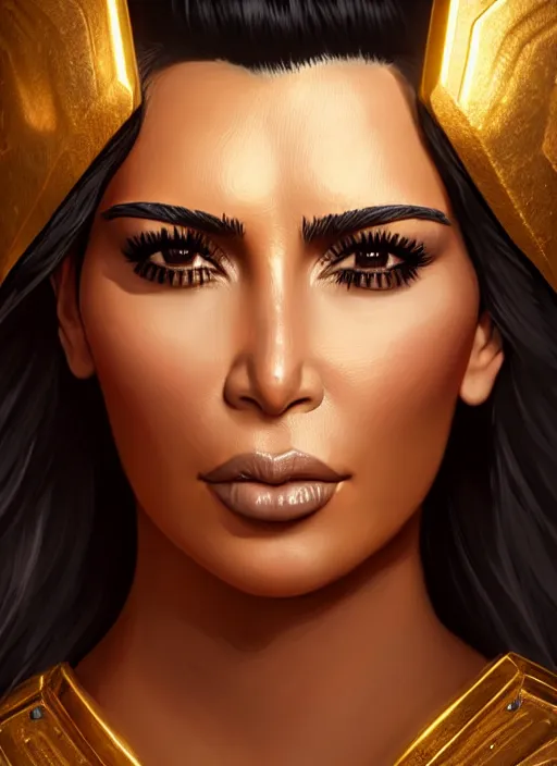 Image similar to kim kardashian as a warrior princess, detailed face, full body, concept art, rim lighting, stanley lau, detailed, sharp focus, trending on artstation