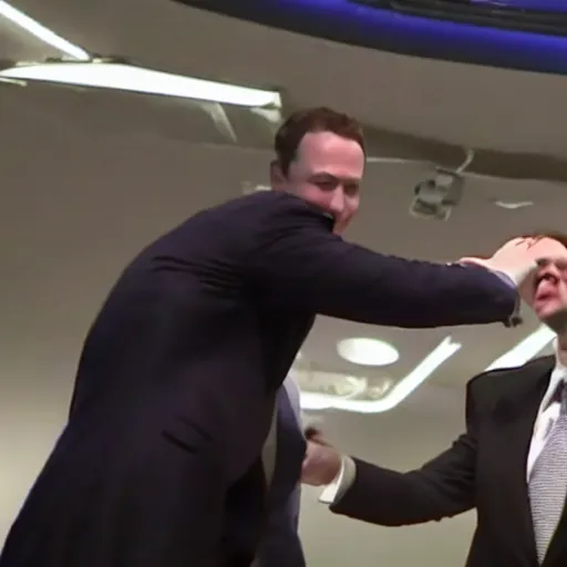 Prompt: mark zuckerburg getting sucker punched by elon musk, realistic, cinematic, 4k